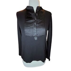 LRL Ralph Lauren Tuxedo Inspired Pleated Bib Long Sleeve Top With Buttons Size M